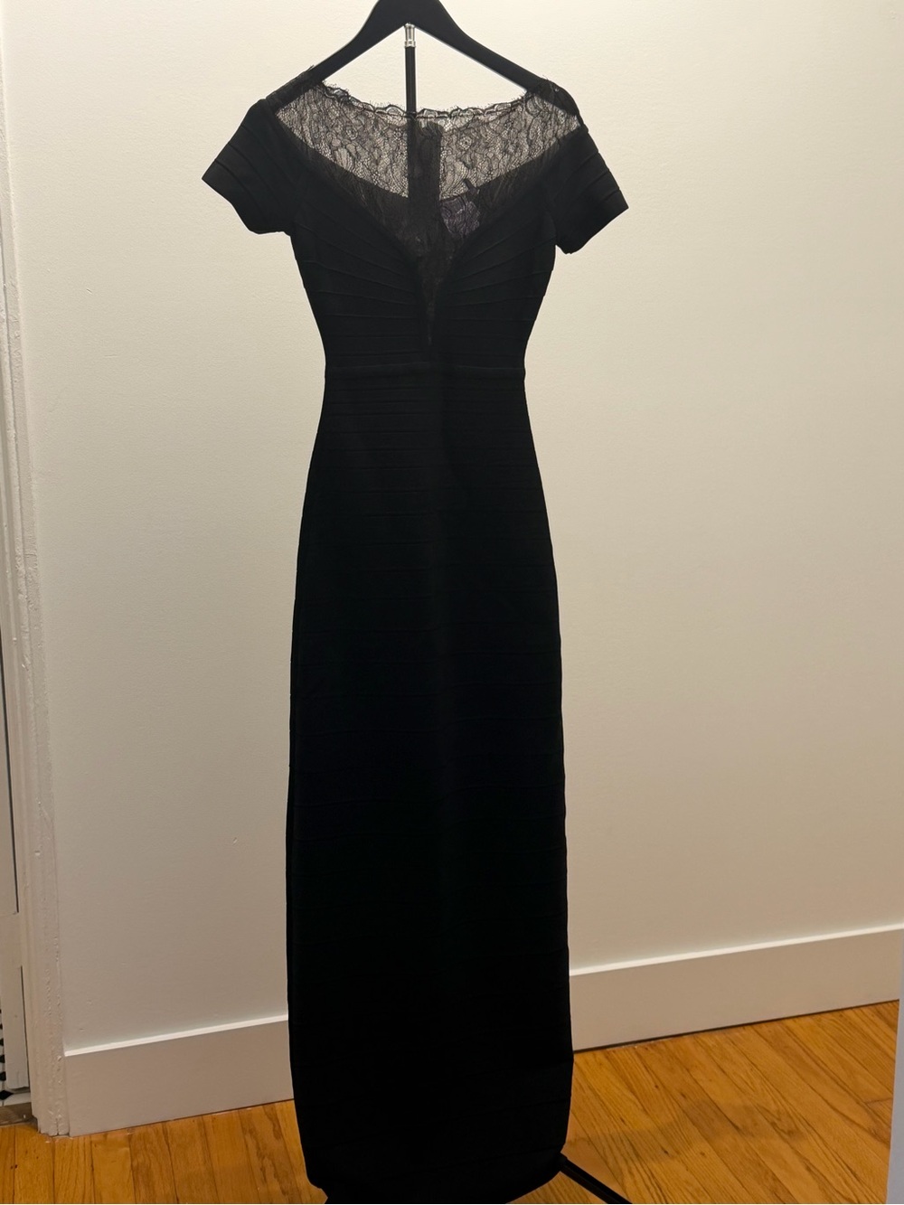 Herve Leger Black Lace-Trim Maxi Dress
